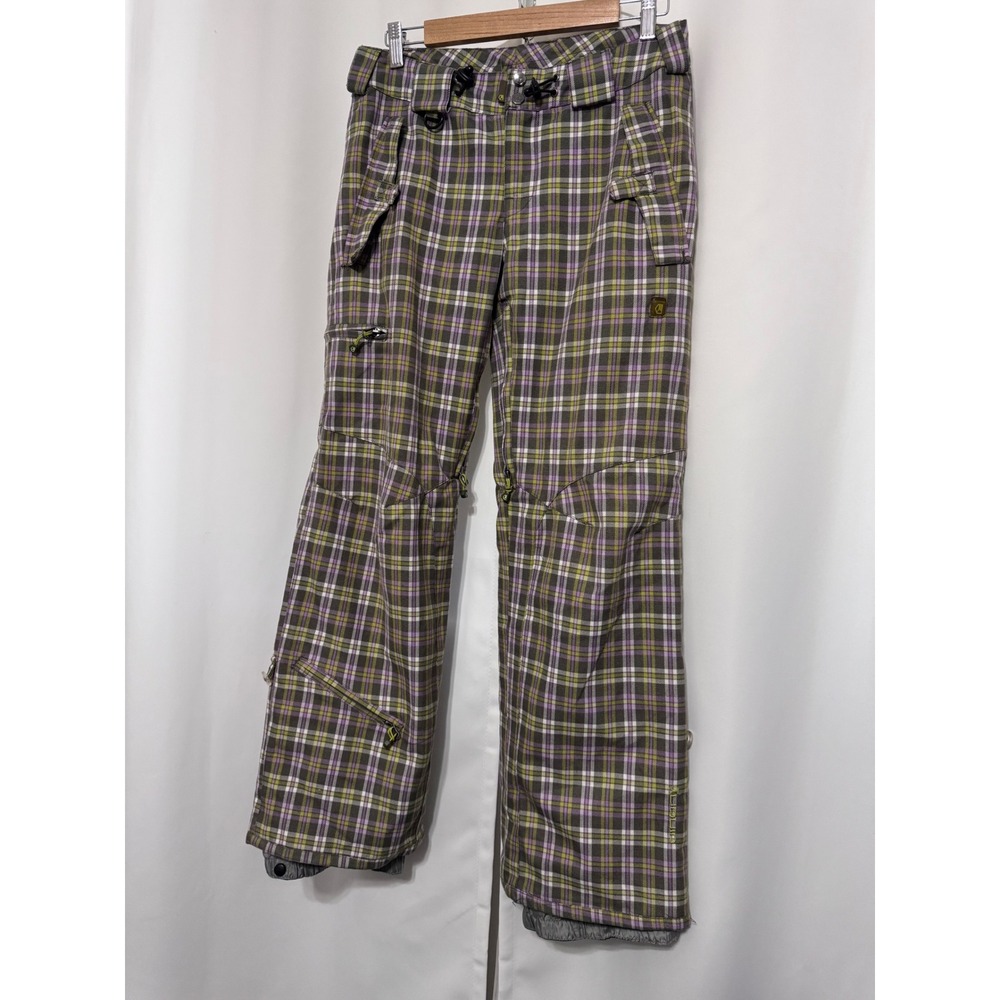 Liquid Boardwear Womens Plaid Snowboard Ski Pants Olive Purple Size Small